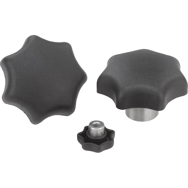 Star Grip With Protruding Bushing M12X60, D1=63, H=37, Form:L, Thermoplastic Black, Comp:Stainless